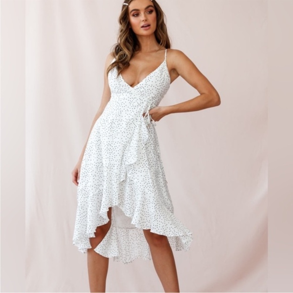 Blue Rain Elegant White Polka Dot Wrap Summer Tank Dress Size Medium